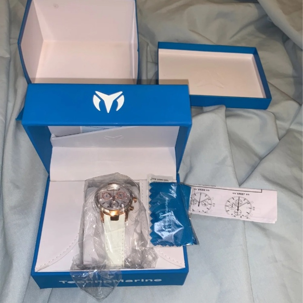 NWT TechnoMarine White Leather Watch